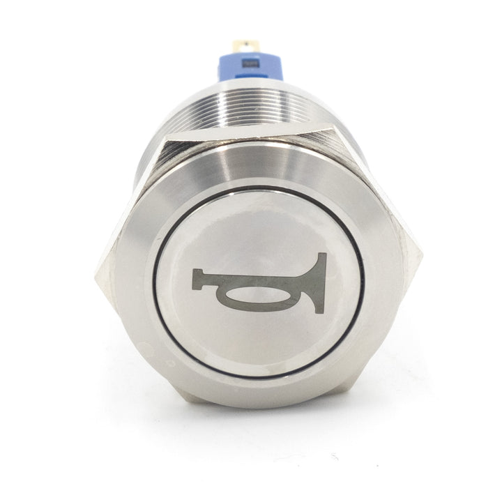 Button switch for horn, stainless steel, designed for vehicles from 2011 to 2018, with horn icon on the button.