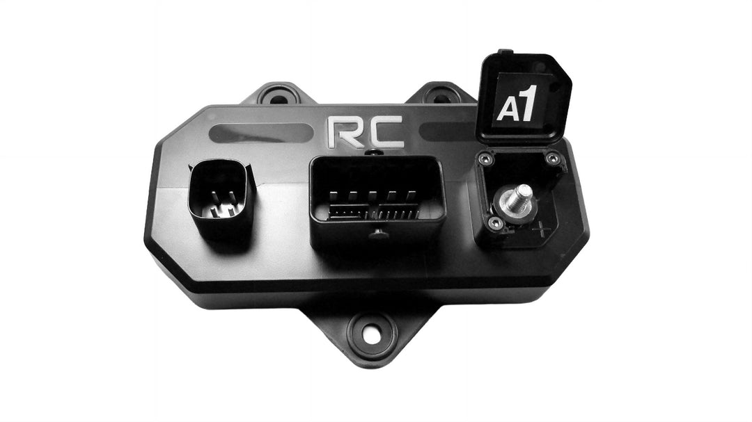 Axis Power Module 1, a sleek black control unit with connectors for efficient power management in Axis boats.