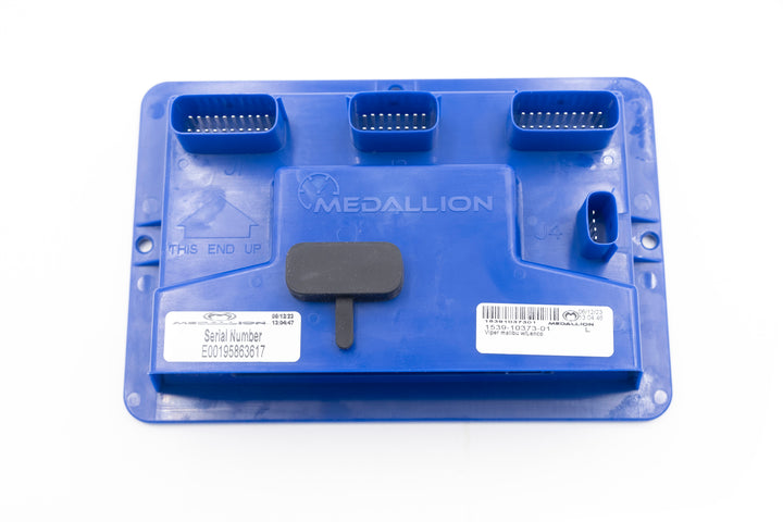 Blue Malibu Viper Module from 2010 with multiple connector ports and Medallion branding, used for vehicle diagnostics.