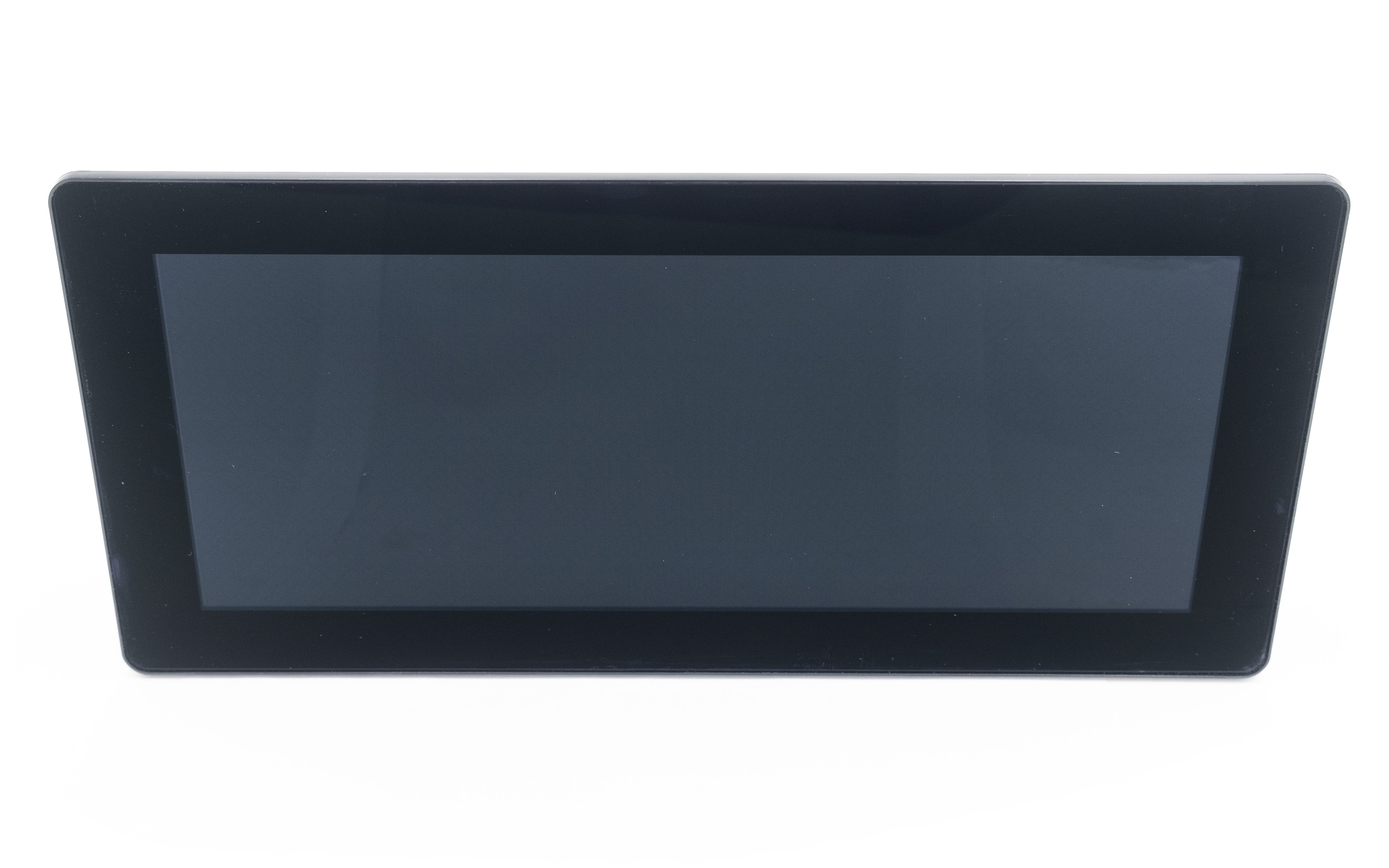 Alt text: "Front view of a 12-inch touchscreen display with a black bezel and blank screen, isolated on a white background."