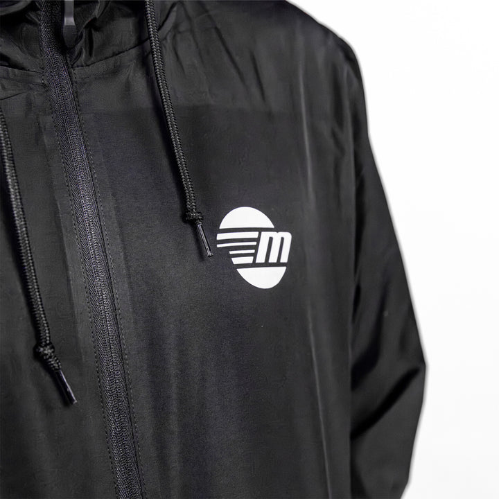Black Offshore Jacket featuring a logo on the chest, designed for boating and outdoor activities.