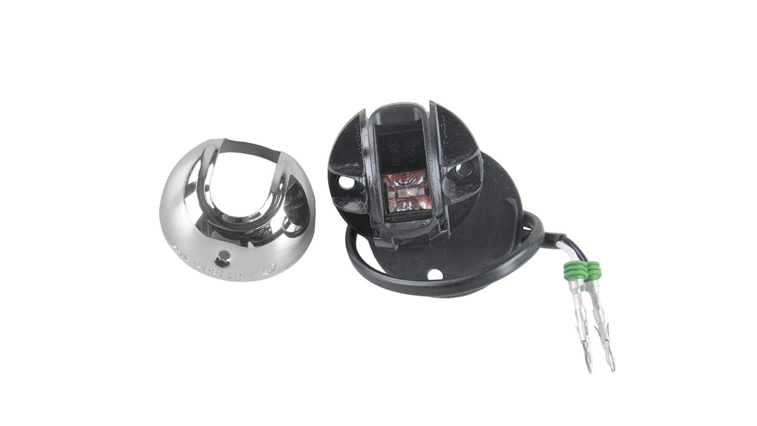 LED red navigation light for port side with Delphi connector, designed for marine use, includes chrome housing.