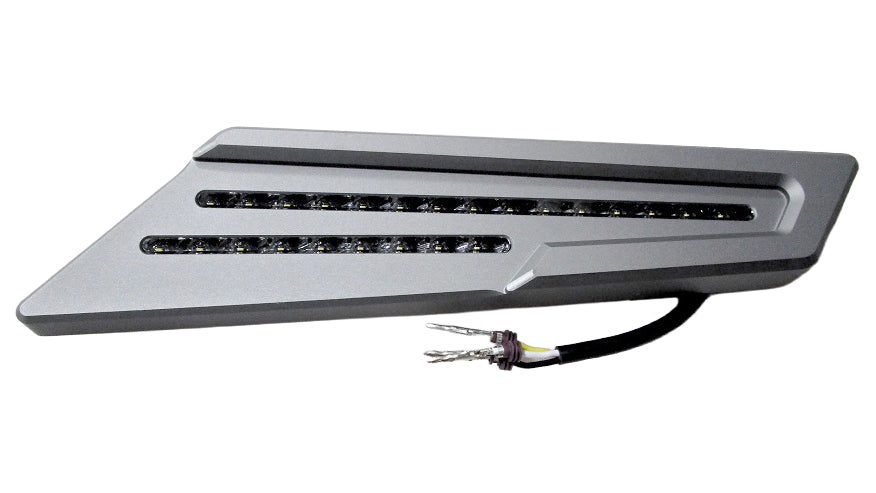 Sleek silver 23 &amp; 26 LSV docking lights designed for enhanced visibility and safety during nighttime boating.