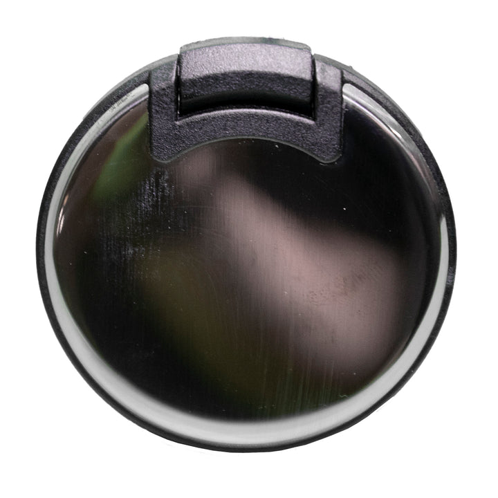 Close-up of a pole anchor light base showing a black, circular, weather-resistant metal or plastic surface with a mounting bracket at the top.
