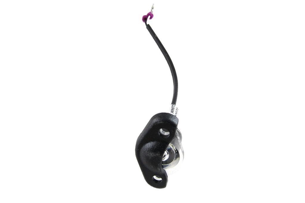 White LED light with screw-down dome and black mounting bracket, designed for secure installation and illumination.