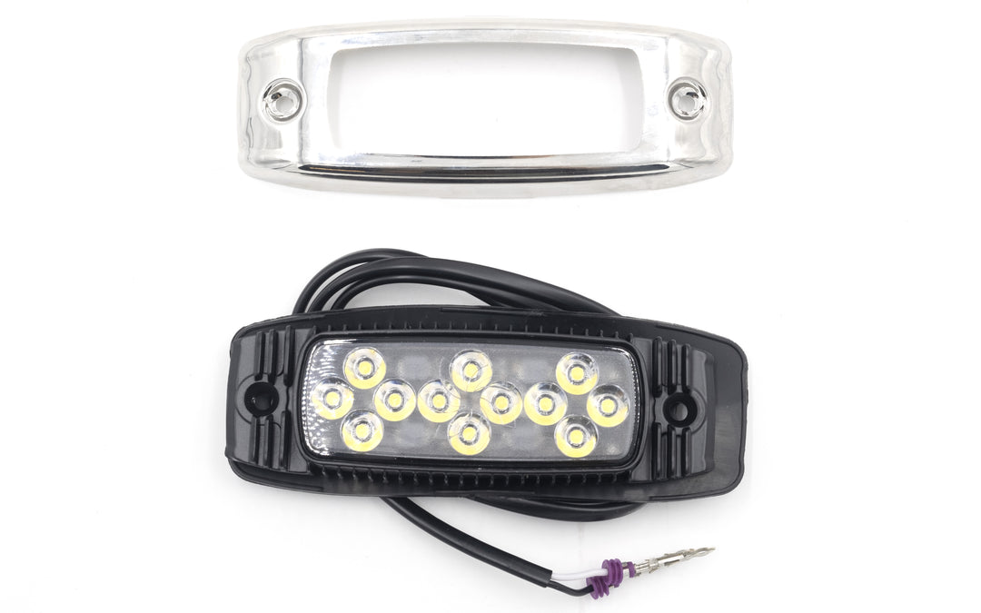 Underwater White LED light with a black casing, multiple LED bulbs, and a power cable, designed for underwater illumination.