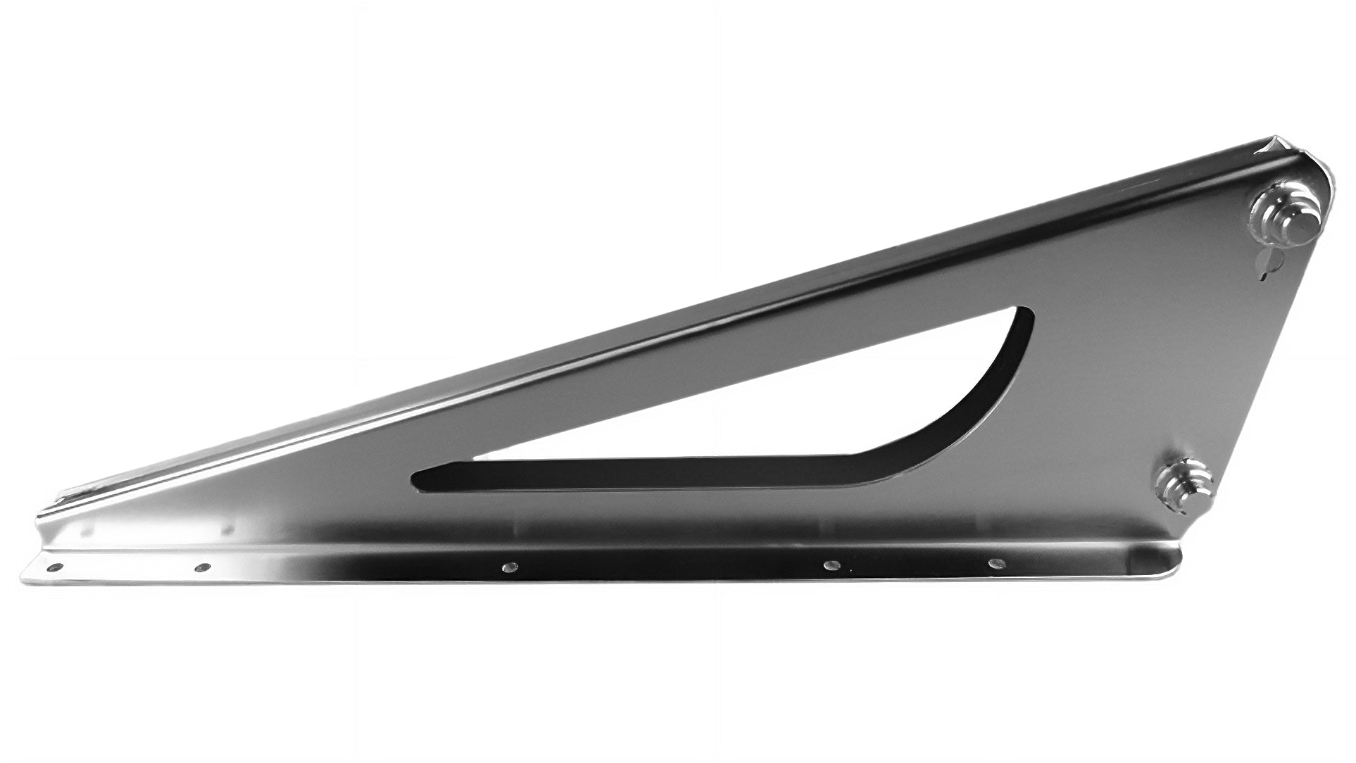 Stainless steel Swimdeck bracket 09-16 with mounting holes and adjustable arm for pool equipment.