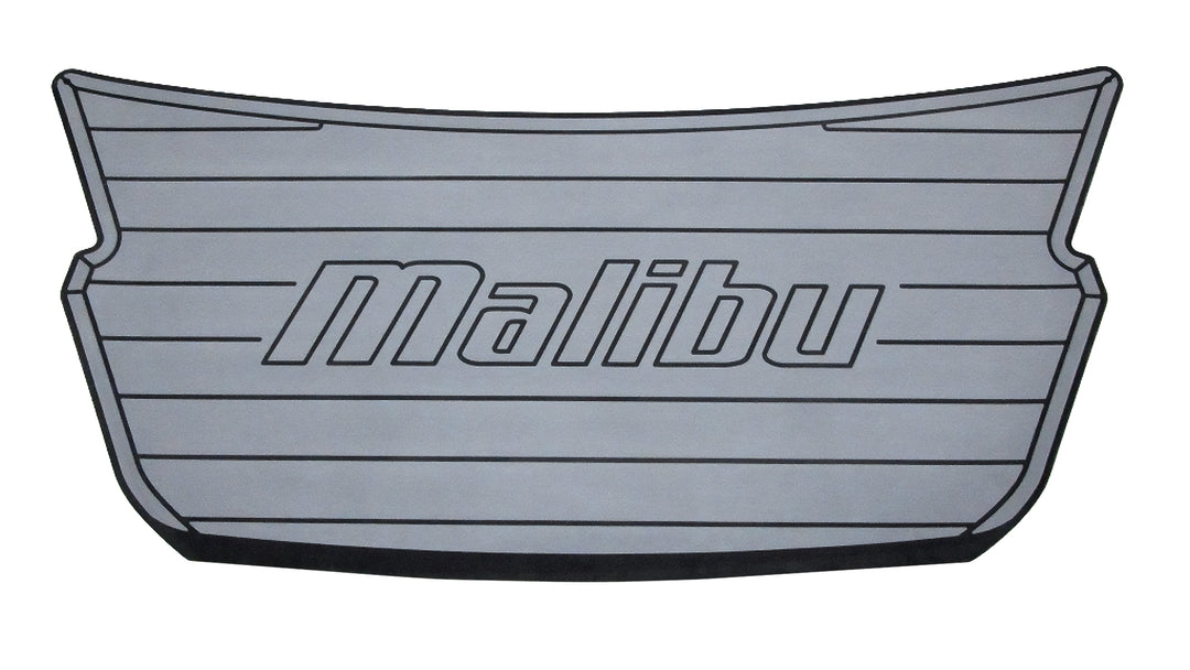 Gray Malibu Swimstep Pad with black outline and "Malibu" logo in the center, designed for boat safety and traction.