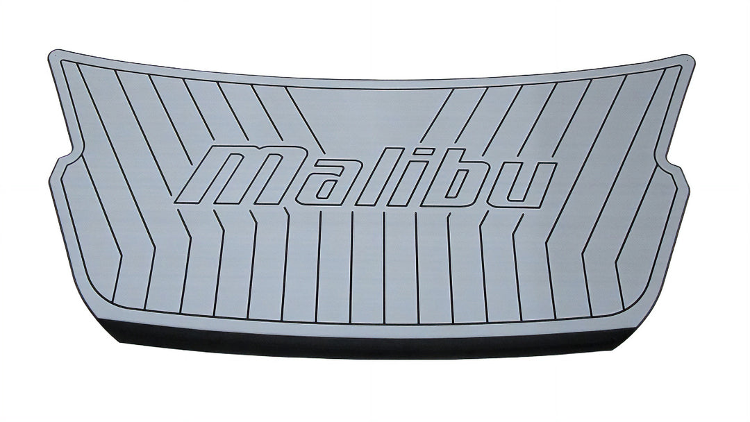 Swim step pad for Malibu boats featuring a textured surface and logo, designed for safety and comfort.