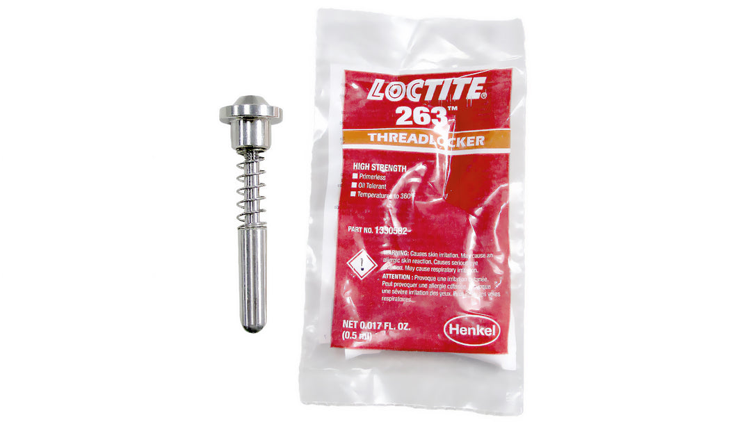 Metal hinge pin with a knob, designed for a swim step flip-down hinge, includes a 6-hole mounting feature.