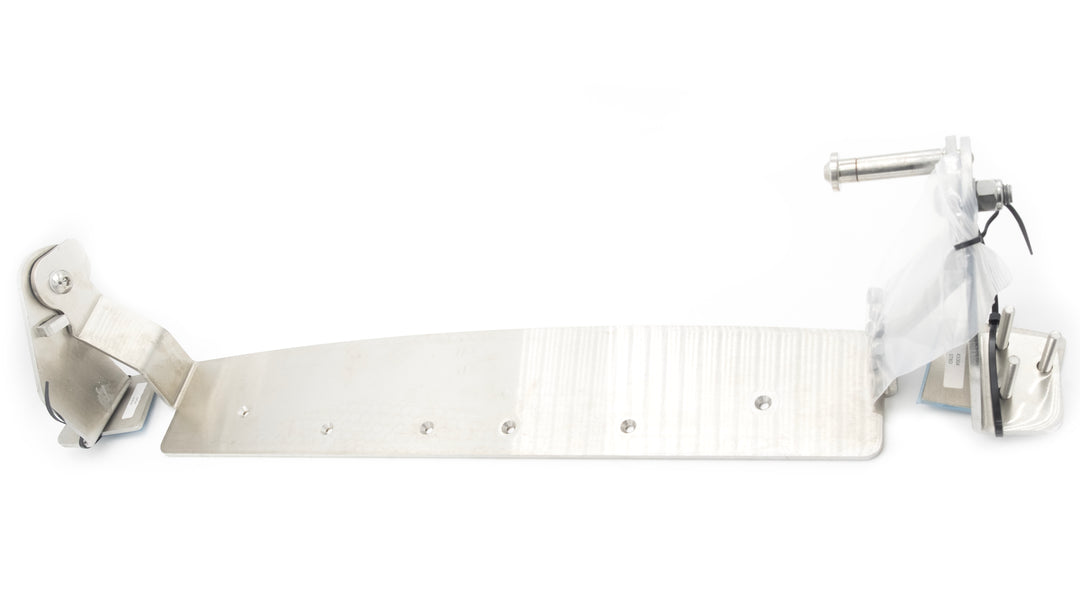 Fold down swim step hinge for boats, includes mounting hardware, stainless steel construction, and folding mechanism.