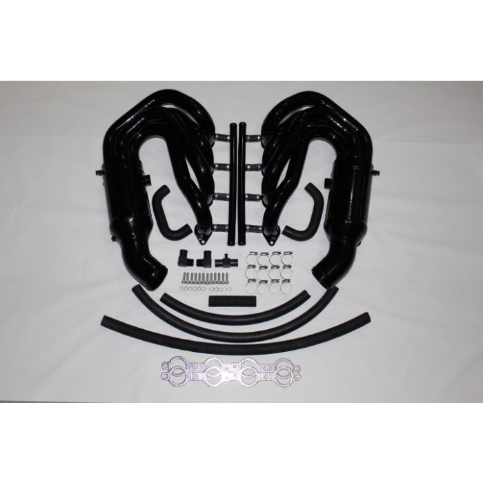 Complete 6.0 L96 manifolds kit with black intake manifolds, hoses, brackets, and hardware for engine upgrade.