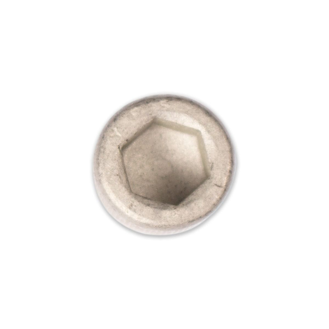 Close-up of a metal riser hardware kit with a hexagonal socket head, used for mounting or adjusting equipment.