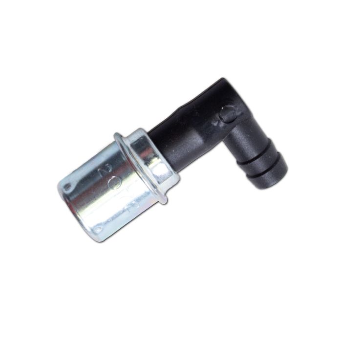 Indmar PCV valve with metal and black plastic components, used to control crankcase pressure in marine engines.