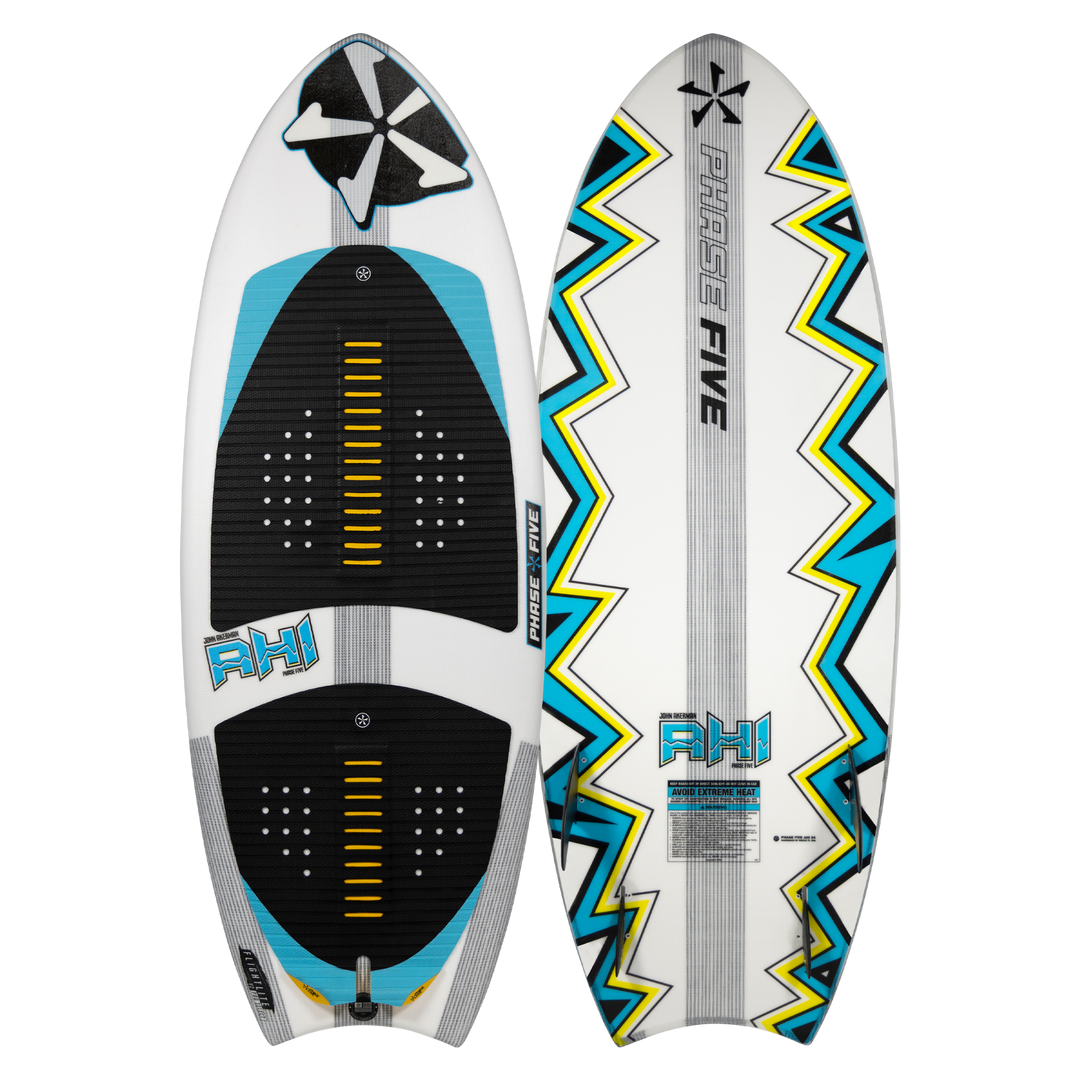 2026 Phase Five Ahi surfboard featuring a sleek design with vibrant colors and textured footpads for optimal grip.