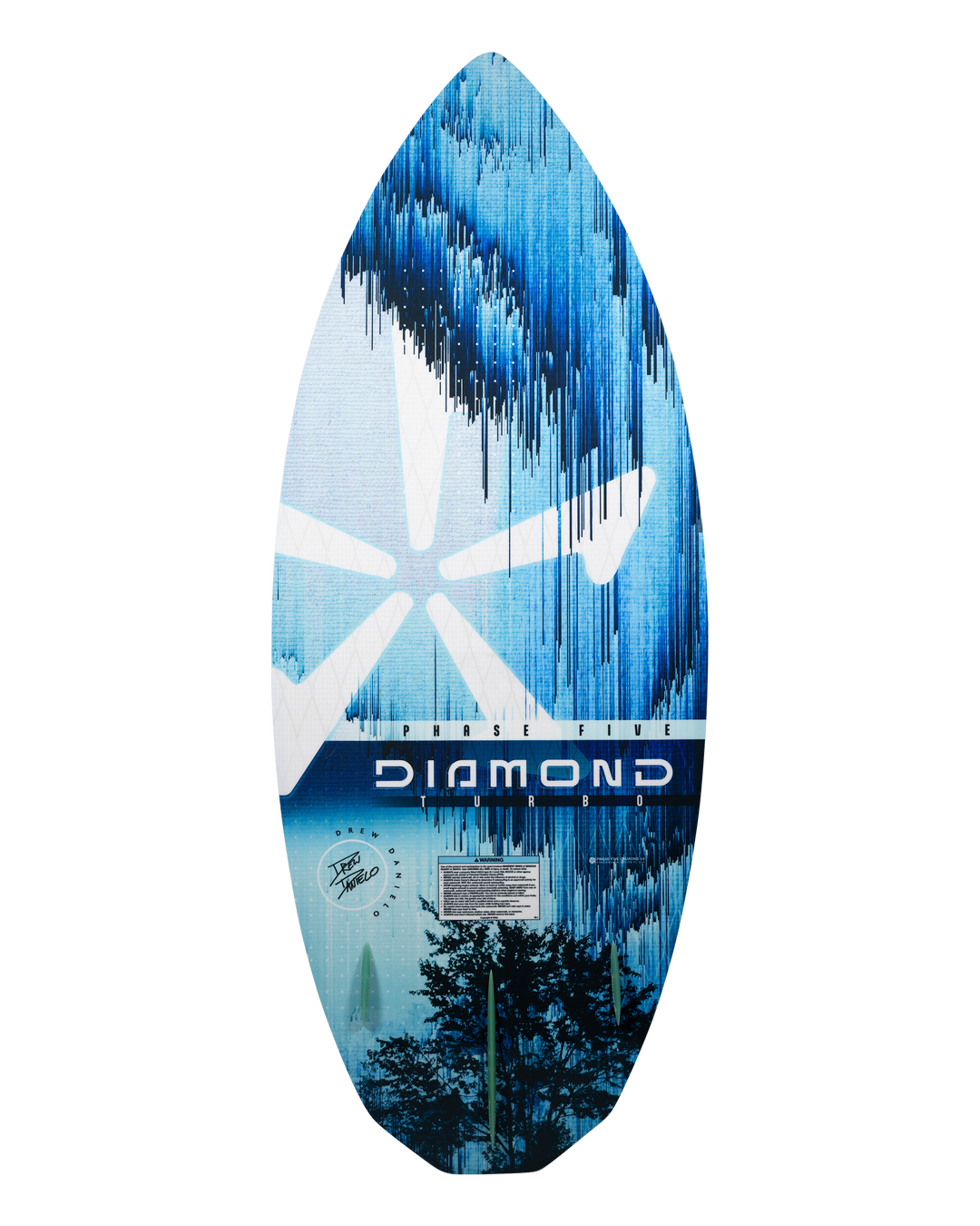 2026 Phase Five Diamond Turbo wake surfboard featuring a vibrant blue design and sleek diamond shape for optimal performance.
