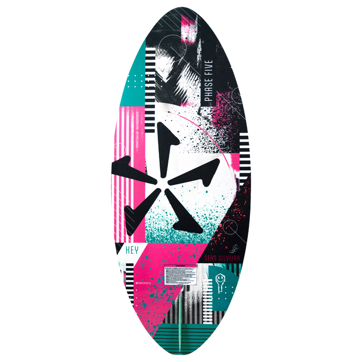 2026 Phase Five Key V2 wake surfboard featuring a vibrant design with bold colors and geometric patterns for optimal performance.