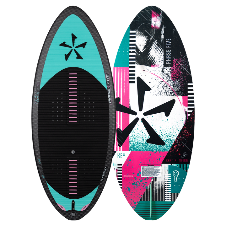 2026 Phase Five Key V2 wake surfboard featuring a vibrant design with a textured surface for enhanced grip and performance.