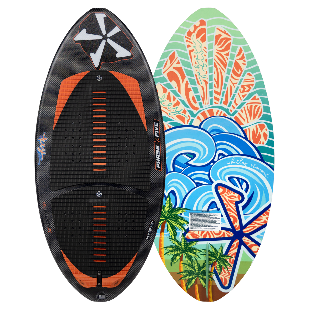 2026 Phase Five Key Stewart Pro wakesurf board featuring a vibrant tropical design and textured grip surface.