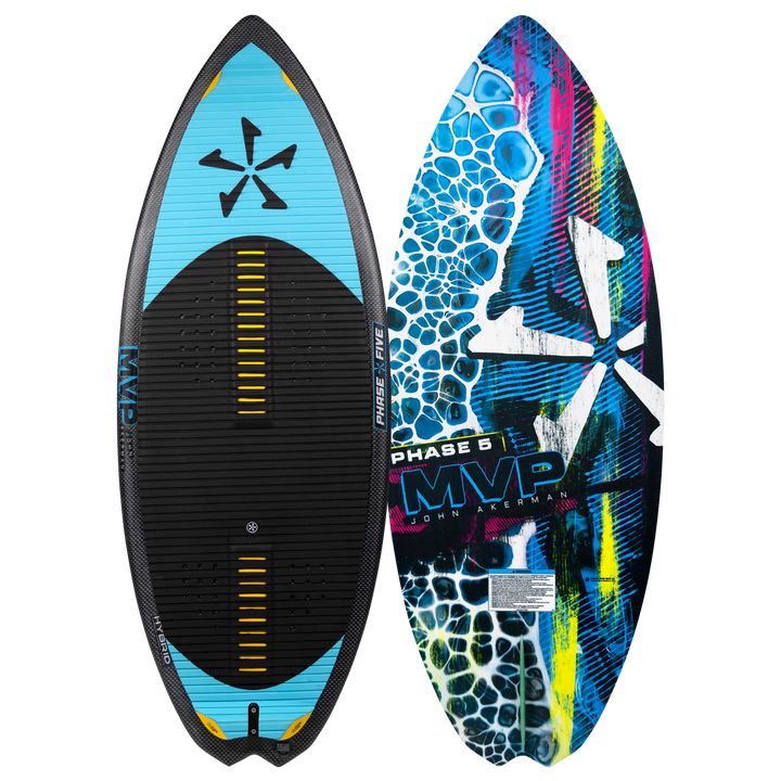 2026 Phase Five MVP V4 surfboard featuring a sleek design with vibrant graphics and a textured grip surface for optimal performance.
