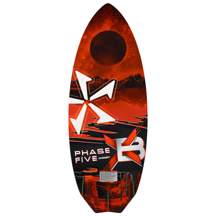 2026 Phase Five XB wake surfboard featuring a vibrant red and black design with a sleek shape for optimal performance.