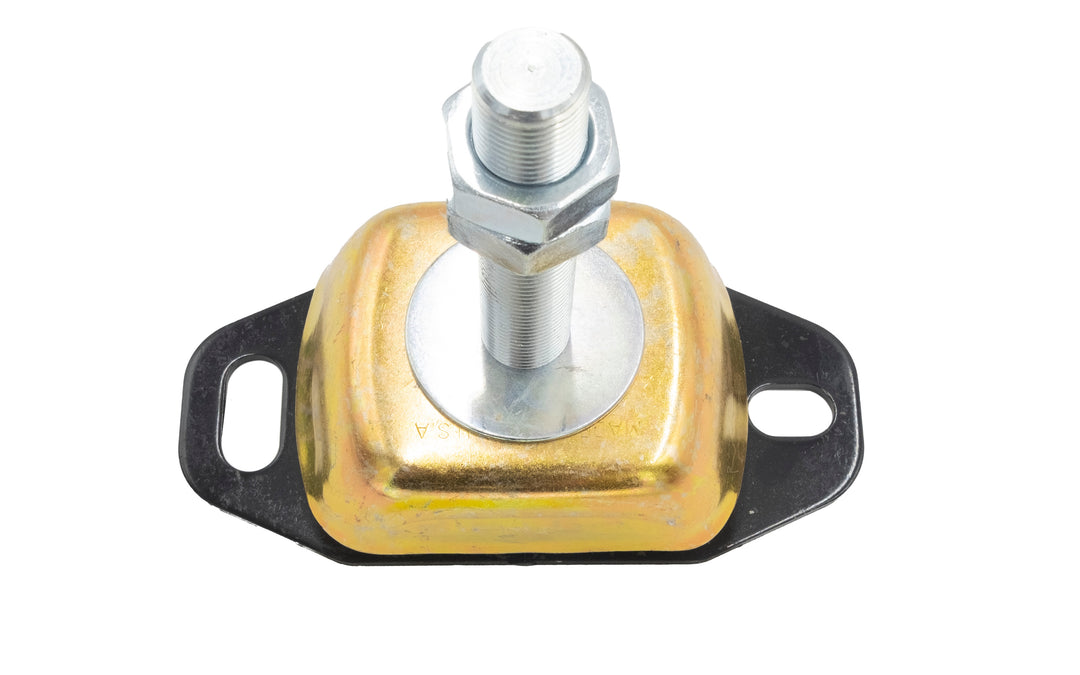 Rear motor mount for Indmar 6.2L engine, featuring a metal bracket, rubber isolator, and threaded bolt for secure installation.