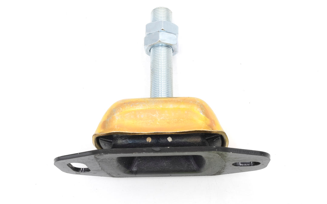 Rear motor mount for Indmar 6.2L engine, featuring a metal bolt, yellow rubber cushion, and mounting plate on a white background.