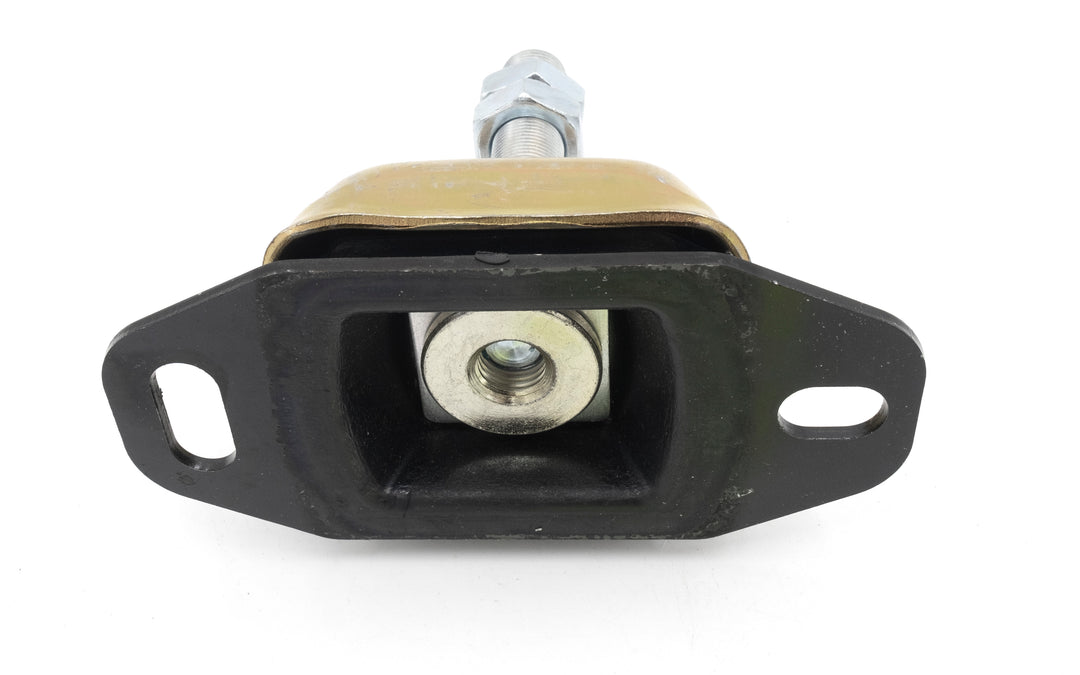 Rear motor mount for Indmar 6.2L engine, featuring a black and gold metal construction with mounting holes and central threaded insert.