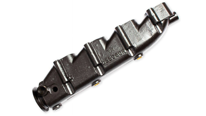 E-coated manifold bank 1 exhaust component for 6.2L engine, with mounting points and detailed surface texture.