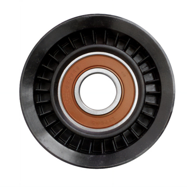 Idler pulley for 6.2L Indmar Ford engine, featuring a grooved design for optimal performance and durability.