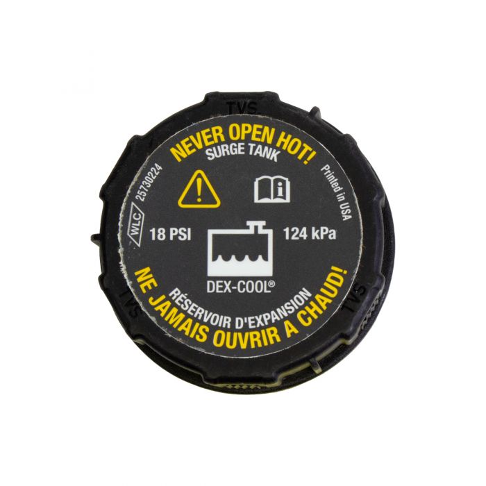 Black Indmar Fill Tank Cap with yellow and white warning labels, indicating not to open when hot and pressure details.