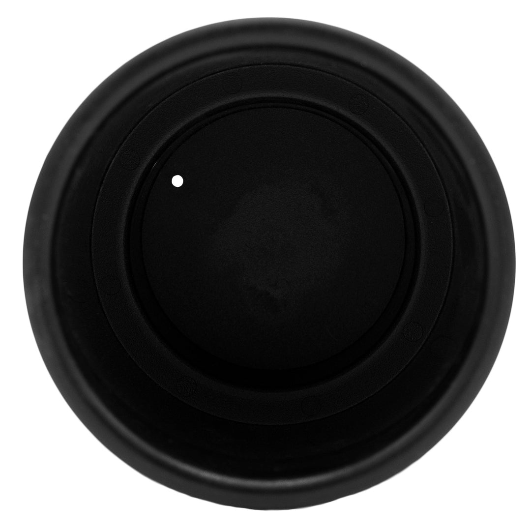 Top view of a black dual stack cup holder designed to hold two beverages securely.