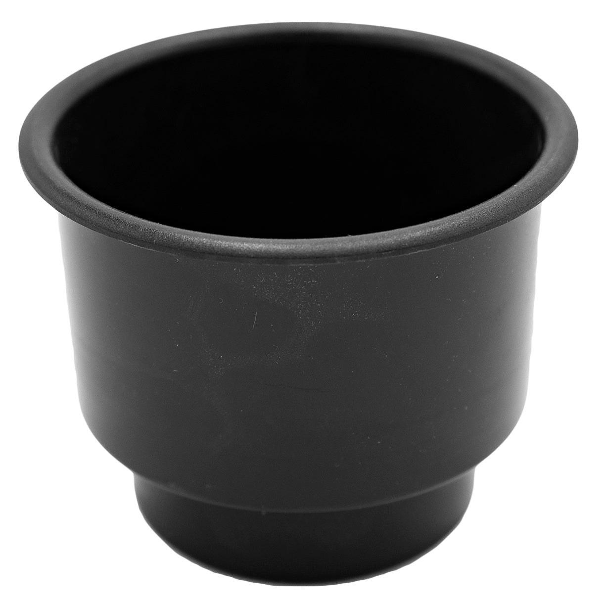 Black dual stack cup holder for organizing two beverages simultaneously in vehicles or on desks.