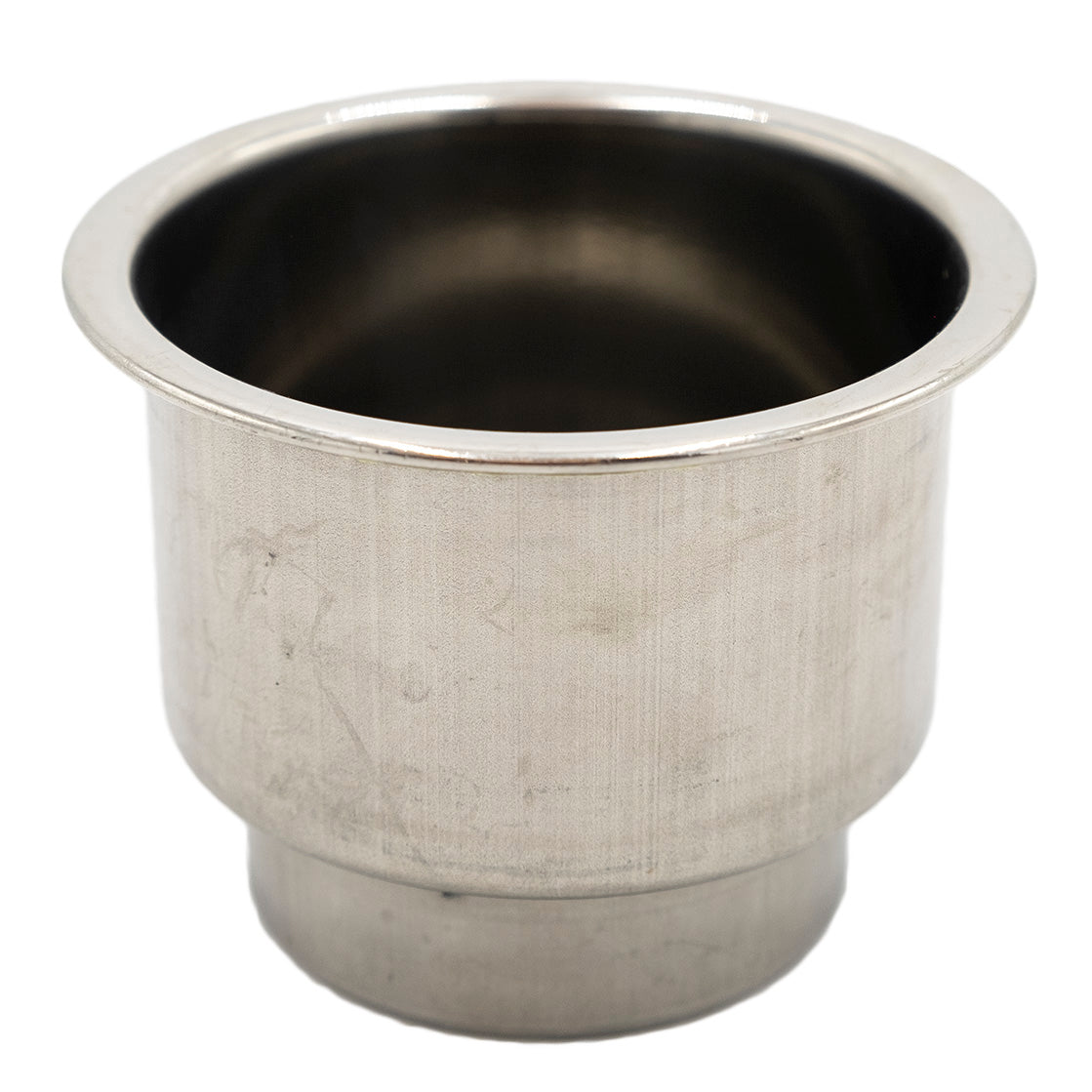 Dual stack stainless steel cup holder for secure placement of two cups, ideal for vehicles or boats.