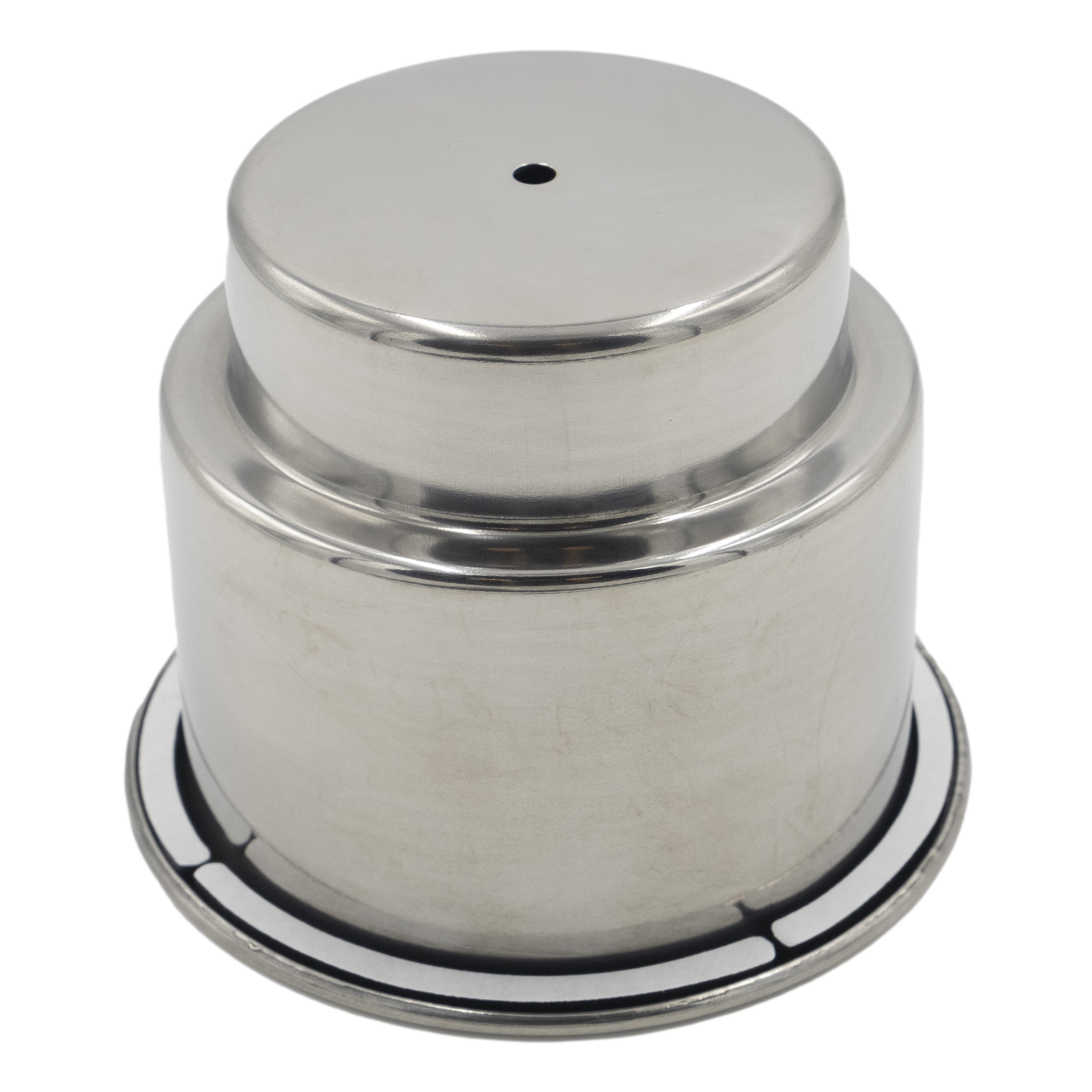 Dual stack stainless steel cup holder for secure beverage placement in vehicles or boats.