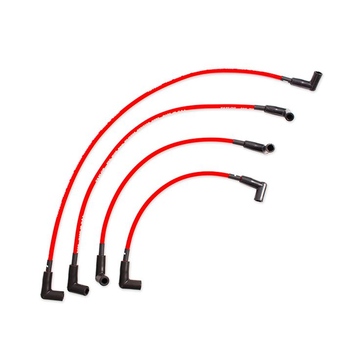 Indmar 5.7L LT1/LTR spark plug wires in red, featuring various lengths and angled connectors for optimal engine performance.