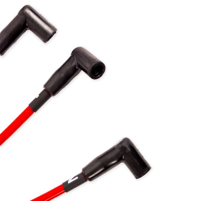 Indmar 5.7L LT1/LTR spark plug wires featuring durable red insulation and angled connectors for optimal performance.