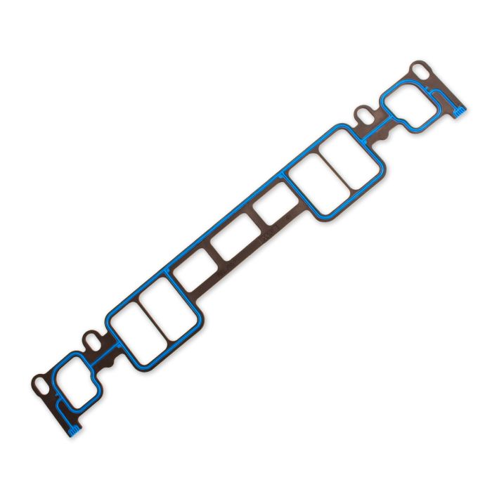 Indmar 5.7 Vortec intake gasket with blue and black sealing surfaces, designed for engine sealing and performance.