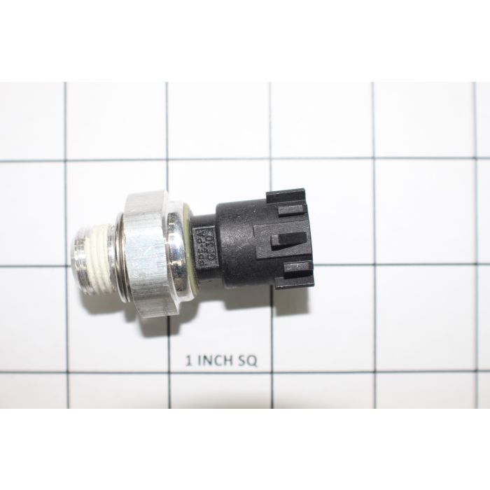 Oil pressure sensor for Indmar 6.0/6.2 engines, 2009 and newer, with threaded metal and black plastic connector.