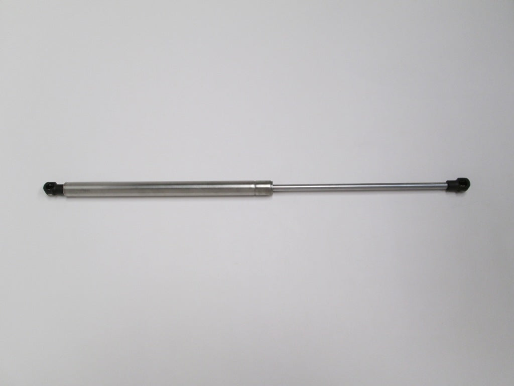 Gas spring, 60 lb force, 20-inch length, stainless steel salt-series, with black end fittings.