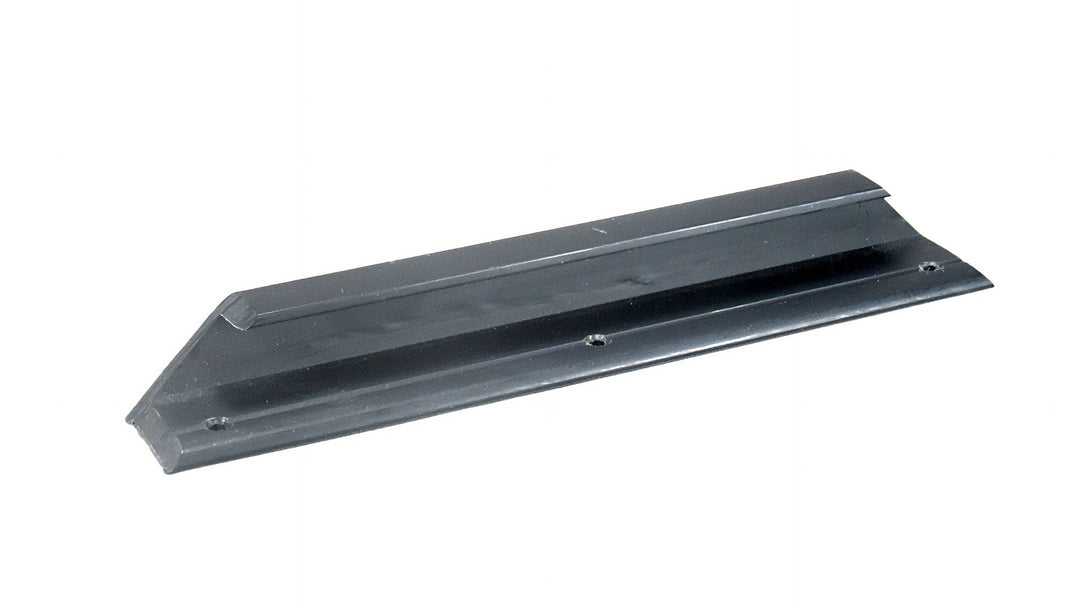 Black 10-inch table storage rail with mounting holes, designed for organizing and securing items on tables.