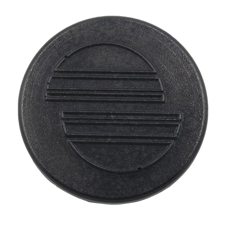 Black plastic floor cap for ski pylons, size 13-15, with textured surface and horizontal ridges for secure fit.