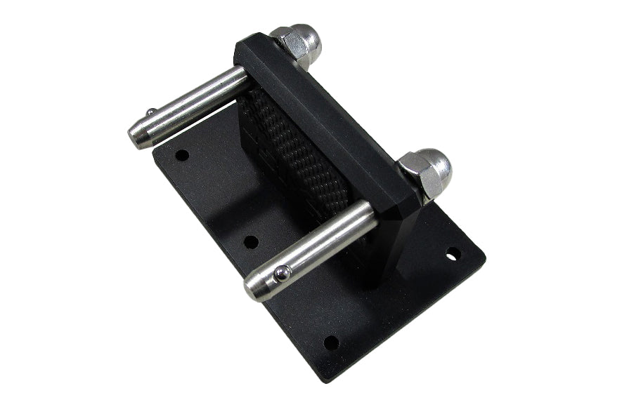 AXIS Rear Lean Back Stowed Receiver 18-21, black metal mounting bracket with silver pins for rear lean back adjustment.