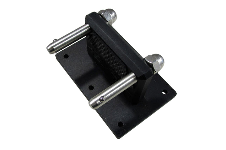 AXIS Rear Lean Back Stowed Receiver 18-21, black metal mounting bracket with silver pins for rear lean back adjustment.