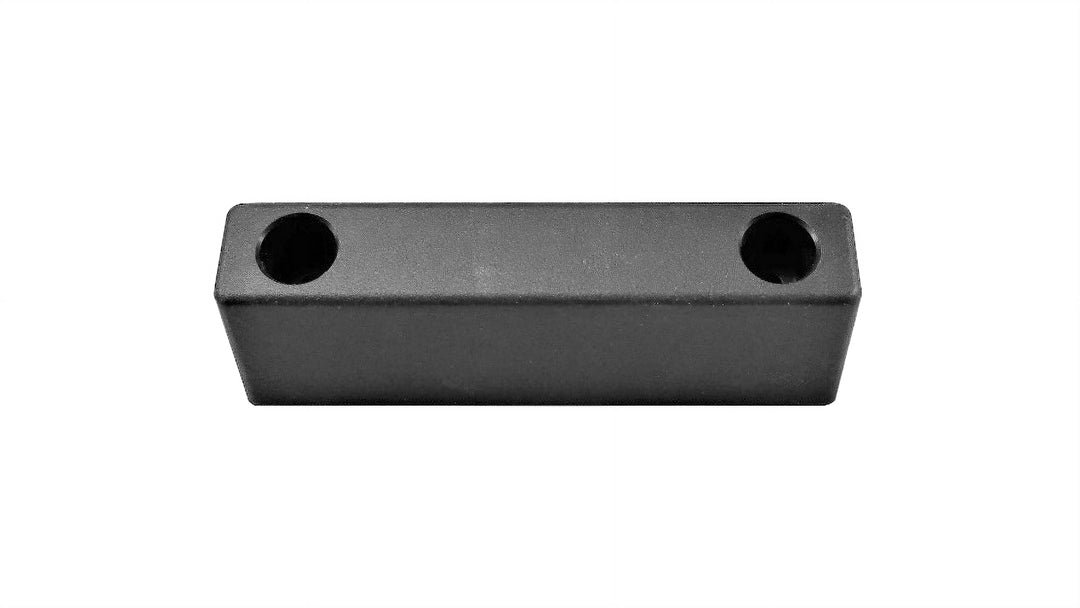 Black seat cleat designed for secure attachment in boats, featuring two mounting holes for easy installation.