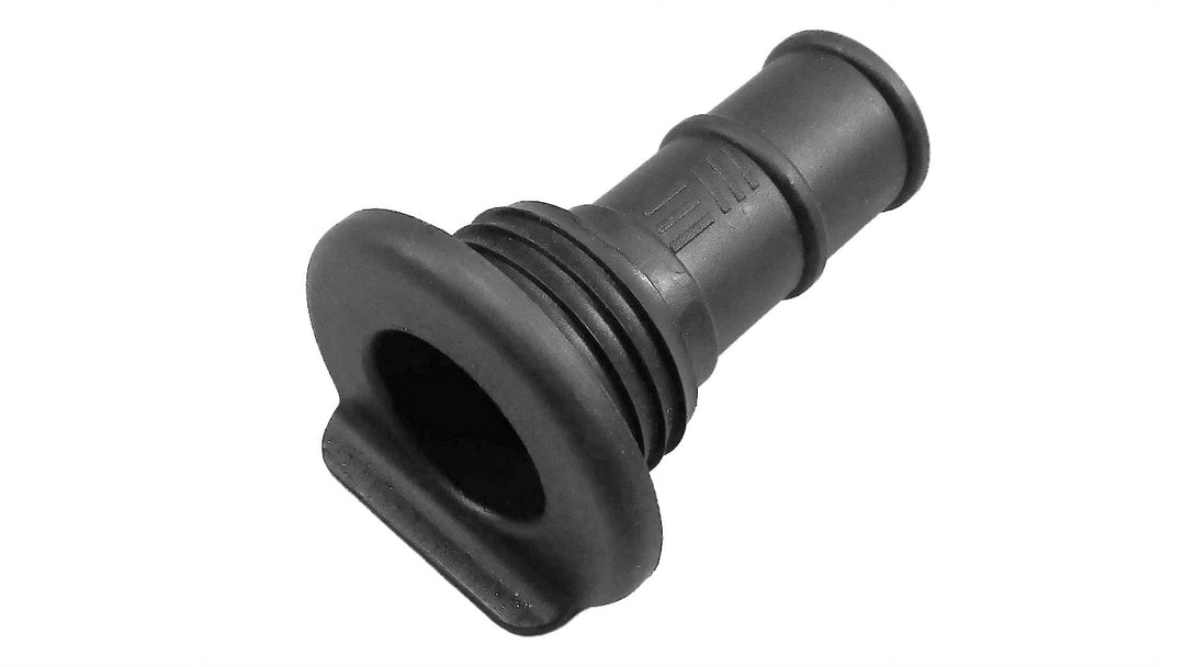 3/4 L-Head drain with barb fitting, designed for secure water drainage in Malibu and Axis boats.