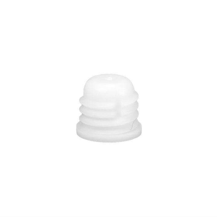 White female panel clip with a rounded top and ribbed body, designed to secure panels in various applications.