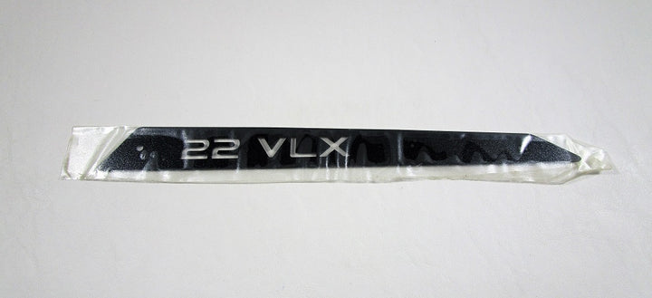 Black backlit port windshield model designator label for 2016-2018 VLX, with "22 VLX" text, on clear plastic backing.