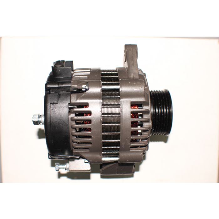 Indmar 95 Amp alternator for 8.1L engines with drilled 21/64 mounting holes, featuring a metallic housing and pulley.