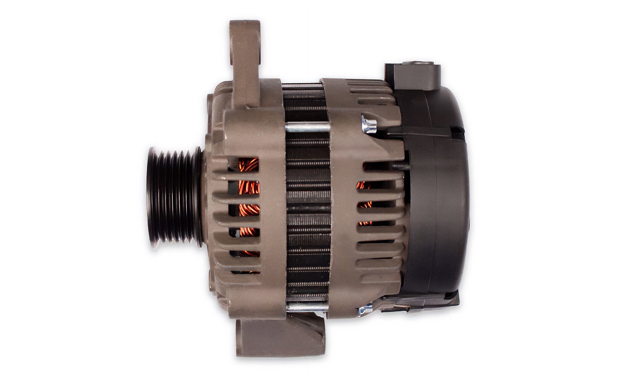 Alternator 95 AMP for Ford 6.2 supercharged engine, featuring a compact design with cooling vents and pulley.